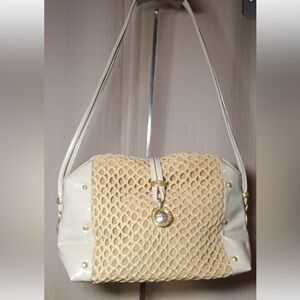 Versace woven and white patent leather shoulder bag in beautiful condition